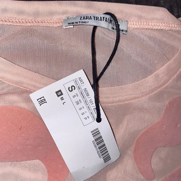 Zara Nude pink mesh flamingo detail bodysuit New Sz S - Picture 9 of 15